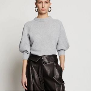 Proenza Schouler Gray Cashmere Draped Puff Sleeve Sweater Size Medium.